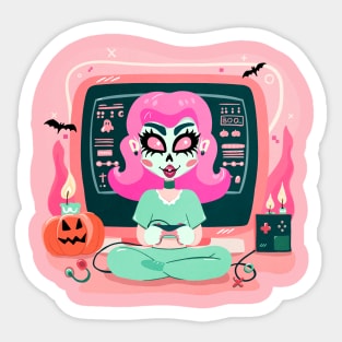 Halloween Console Zombie Video Gamer Girl Sticker